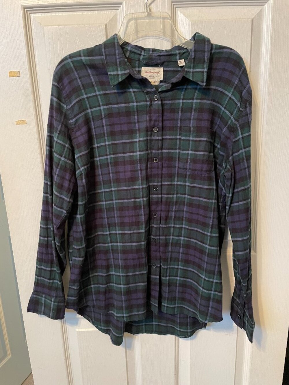Weatherproof Vintage Women's Comfort Stretch Flannel Shirt, blue green, Size XL